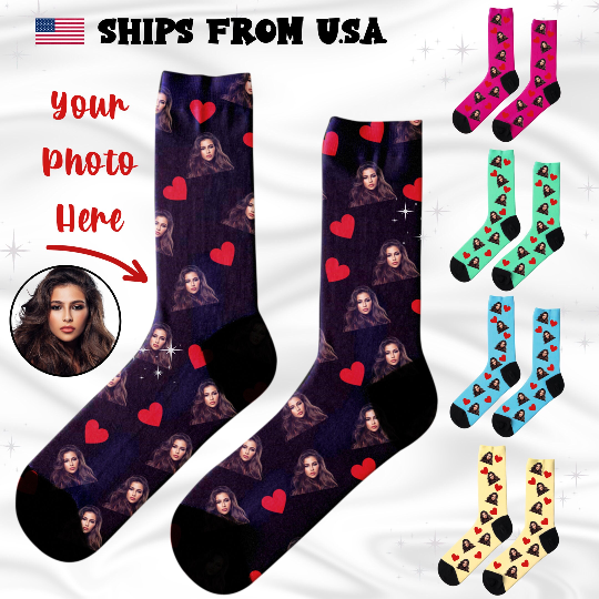 Custom Photo Socks, Personalized Anniversary or Valentine's Day Gift, Funny and Unique Socks for Him/Husband/Boyfriend, Customized Printed Socks Present