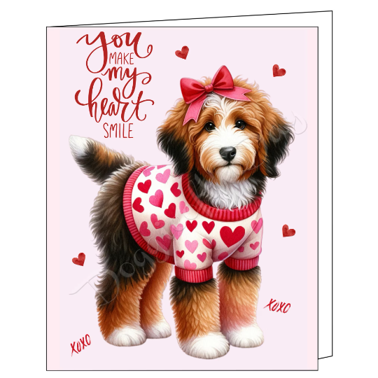 Valentine's Day Dog Set of 10 Greeting Card and Note Card w/ Envelope, Puppy with Flowers, I Love You Card, Anniversary Gift, Dog with Roses