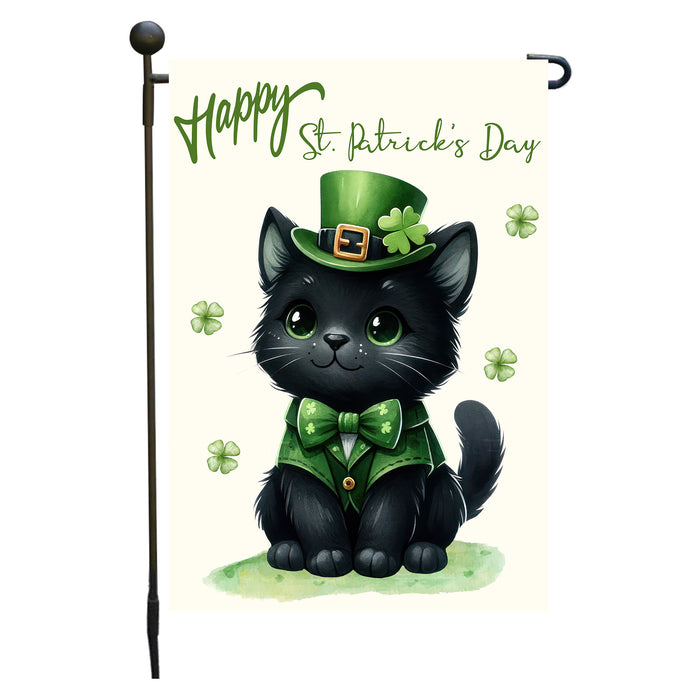 St. Patrick's Day Black Cat Garden Flags with Multi Design - Double Sided Yard Lawn Festival Decorative Gift - Holiday Dogs Flag Decor 12 1/2"w x 18"h