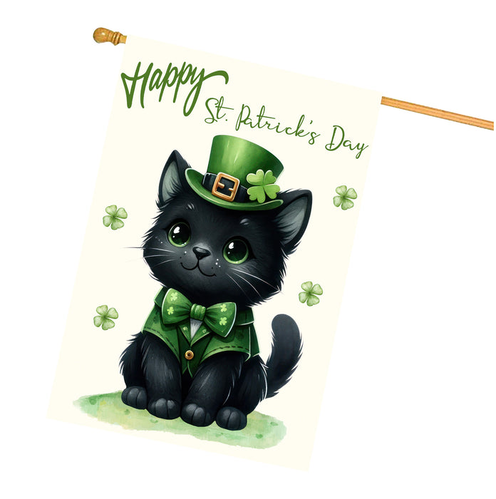 St. Patrick's Day Black Cat House Flags with Many Design - Double Sided Yard Home Festival Decorative Gift - Holiday Dogs Flag Decor - 28"w x 40"h