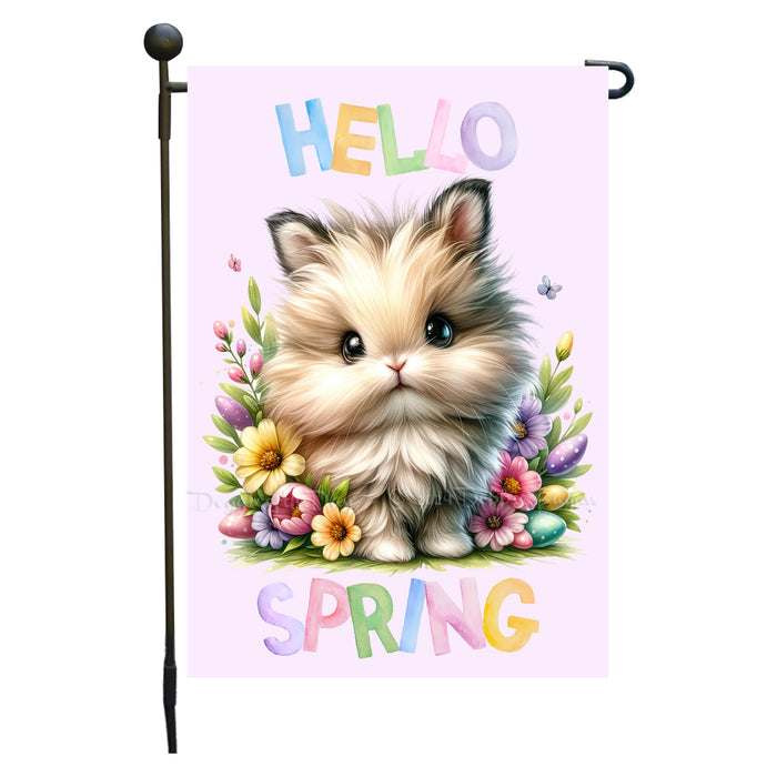 Customized Hello Spring Little Bunny Purple Garden Flag, Personalized Spring Flag, Custom Cute Baby Animal Pet Portrait Yard Art Outdoor and Garden Decor