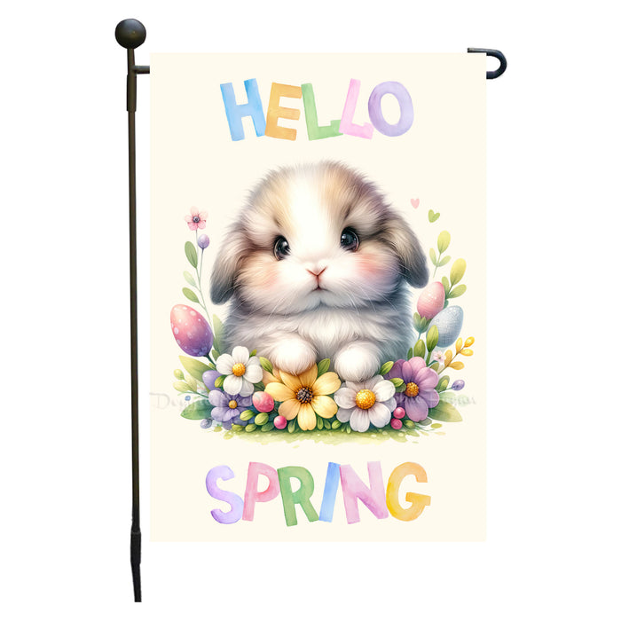 Customized Hello Spring Little Bunny Yellow Garden Flag, Personalized Spring Flag, Custom Cute Baby Animal Pet Portrait Yard Art Outdoor and Garden Decor