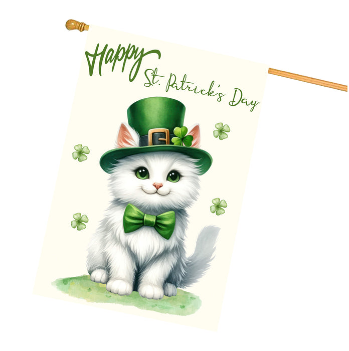 St. Patrick's Day White Cat House Flags with Many Design - Double Sided Yard Home Festival Decorative Gift - Holiday Dogs Flag Decor - 28"w x 40"h