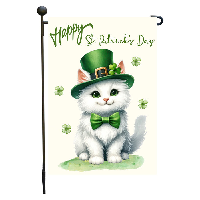St. Patrick's Day White Cat Garden Flags with Multi Design - Double Sided Yard Lawn Festival Decorative Gift - Holiday Dogs Flag Decor 12 1/2"w x 18"h