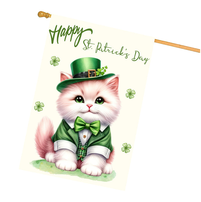 St. Patrick's Day White & Orange Cat House Flags with Many Design - Double Sided Yard Home Festival Decorative Gift - Holiday Dogs Flag Decor - 28"w x 40"h