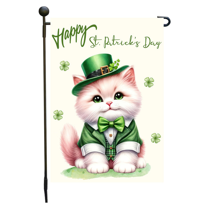 St. Patrick's Day White & Orange Cat Garden Flags with Multi Design - Double Sided Yard Lawn Festival Decorative Gift - Holiday Dogs Flag Decor 12 1/2"w x 18"h