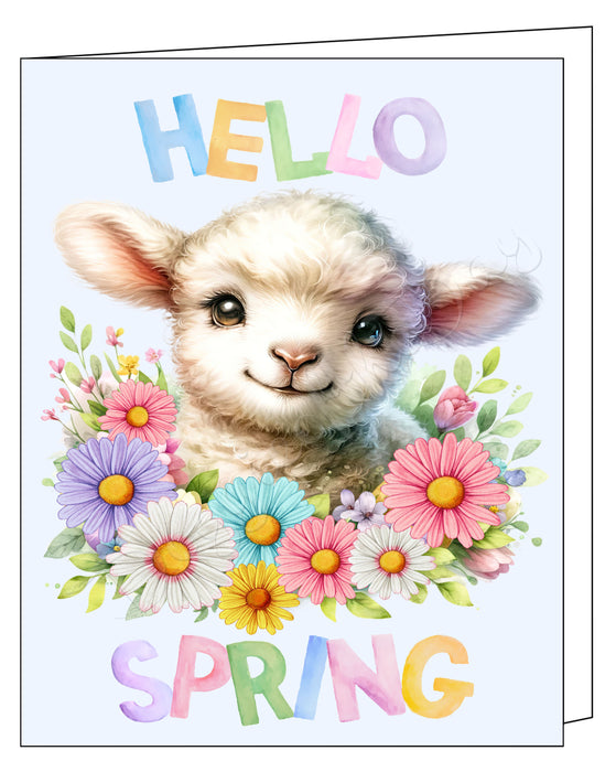 Hello Spring Little Lamb Greeting Card with Envelope, Fun and Cute Sheep Portrait Stationery, 5x7"