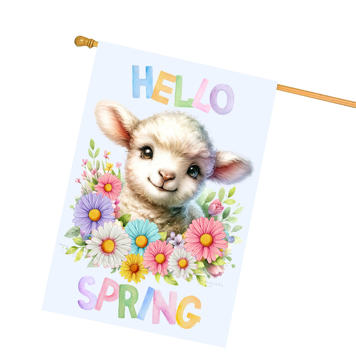 Hello Spring Little Lamb Blue Custom House Flag, Personalized Spring Flag, Welcome Flag Yard Art Outdoor Decor, Farmhouse Style, Animal Lover New House Gift