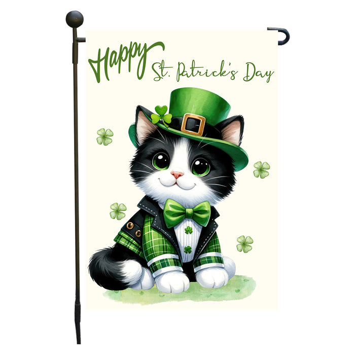 St. Patrick's Day Tuxedo Cat Garden Flags with Multi Design - Double Sided Yard Lawn Festival Decorative Gift - Holiday Dogs Flag Decor 12 1/2"w x 18"h