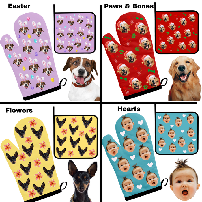 Customized Oven Mitts, Cute Dog and Cat Photo on Custom Pot Holders, Personalized Kitchen Accessory Gift for Pet Lovers, Add Your Own Photo