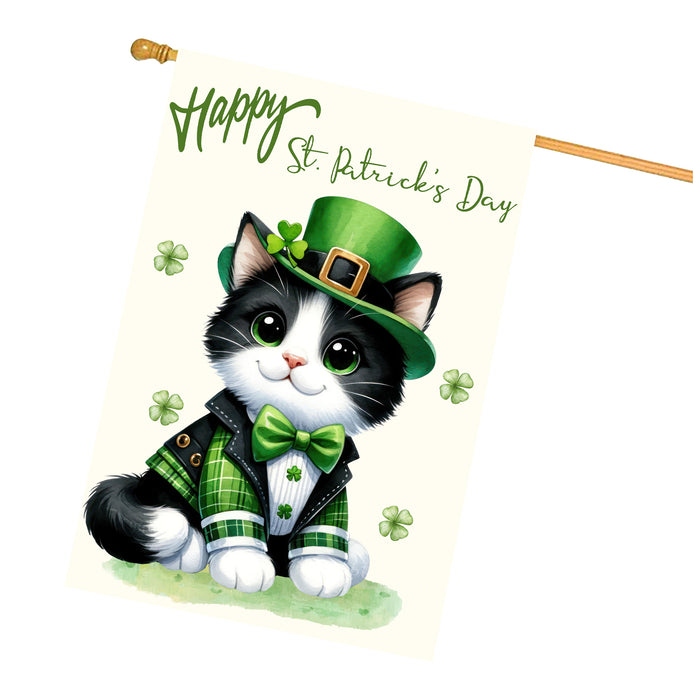 St. Patrick's Day Tuxedo Cat House Flags with Many Design - Double Sided Yard Home Festival Decorative Gift - Holiday Dogs Flag Decor - 28"w x 40"h