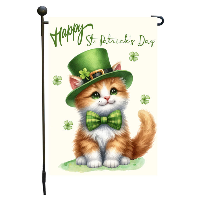 St. Patrick's Day Orange & White Cat Garden Flags with Multi Design - Double Sided Yard Lawn Festival Decorative Gift - Holiday Dogs Flag Decor 12 1/2"w x 18"h