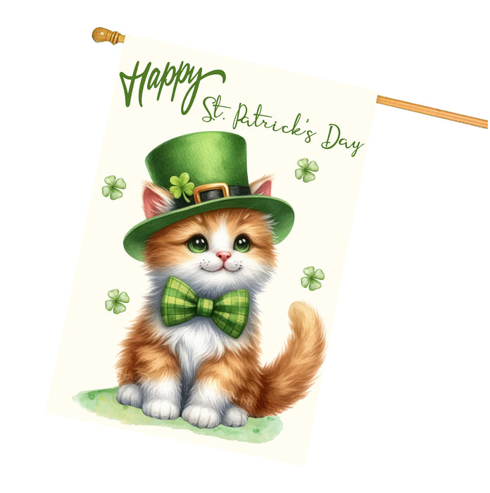 St. Patrick's Day Orange & White Cat House Flags with Many Design - Double Sided Yard Home Festival Decorative Gift - Holiday Dogs Flag Decor - 28"w x 40"h