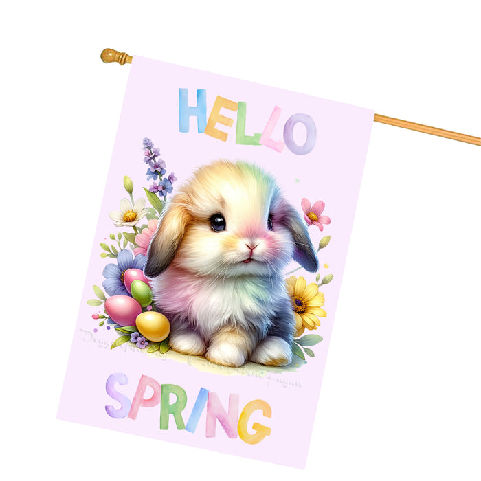Hello Spring Colorful Little Bunny Purple Custom House Flag, Personalized Spring Flag, Welcome Flag Yard Art Outdoor Decor, Farmhouse Style, Animal Lover New House Gift