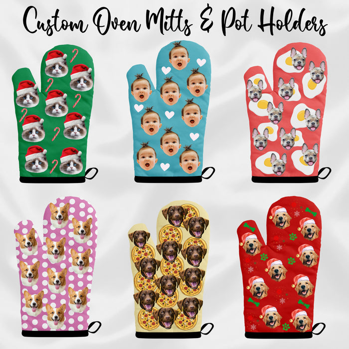 Customized Oven Mitts, Cute Dog and Cat Photo on Custom Pot Holders, Personalized Kitchen Accessory Gift for Pet Lovers, Add Your Own Photo