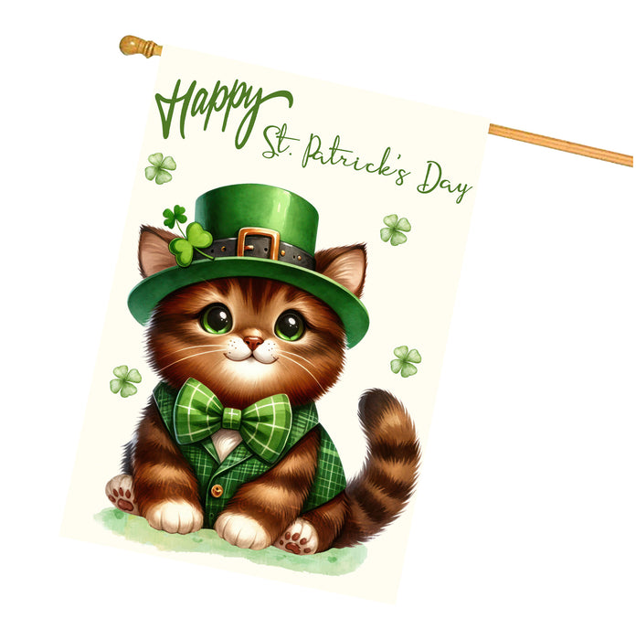 St. Patrick's Day Brown & Tan Cat House Flags with Many Design - Double Sided Yard Home Festival Decorative Gift - Holiday Dogs Flag Decor - 28"w x 40"h