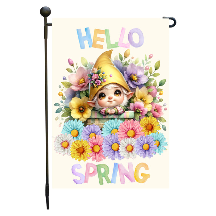 Customized Hello Spring Gnome Garden Flag, Personalized Spring Flag, Custom Cute Baby Animal Pet Portrait Yard Art Outdoor and Garden Decor