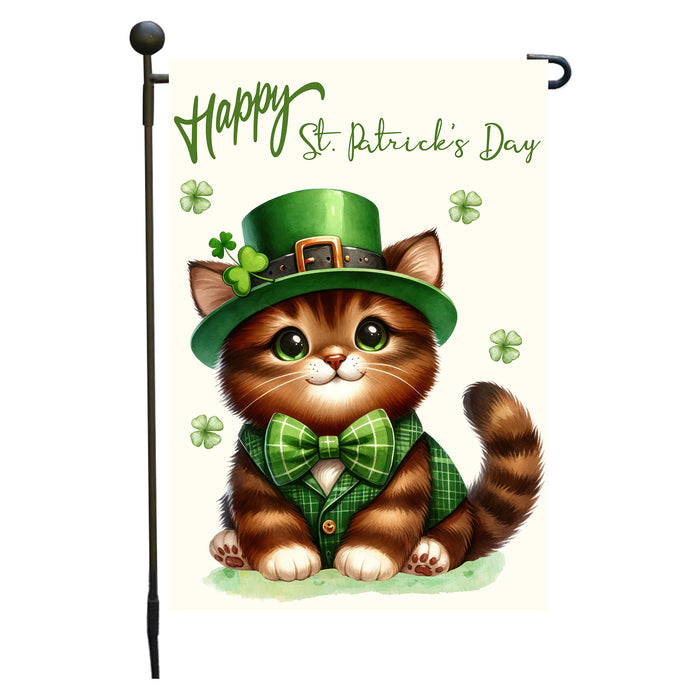 St. Patrick's Day Brown & Tan Cat Garden Flags with Multi Design - Double Sided Yard Lawn Festival Decorative Gift - Holiday Dogs Flag Decor 12 1/2"w x 18"h