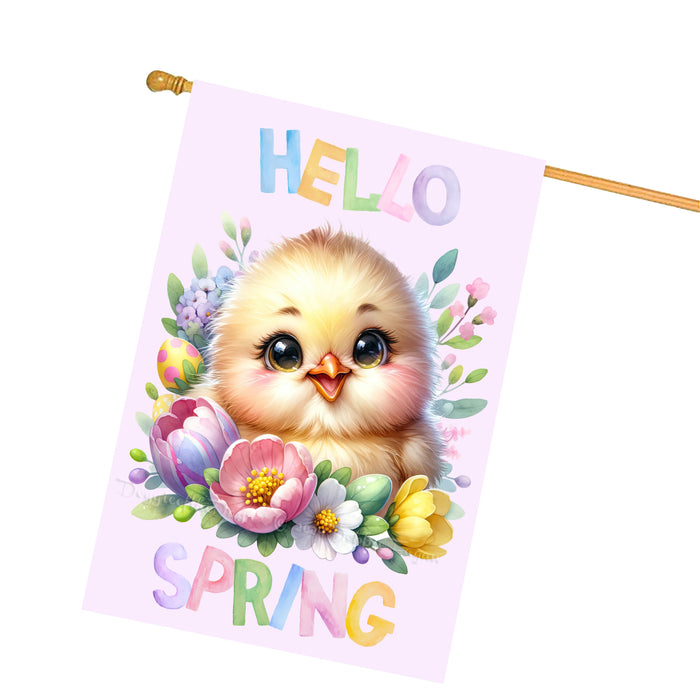 Hello Spring Little Chick Purple Custom House Flag, Personalized Spring Flag, Welcome Flag Yard Art Outdoor Decor, Farmhouse Style, Animal Lover New House Gift