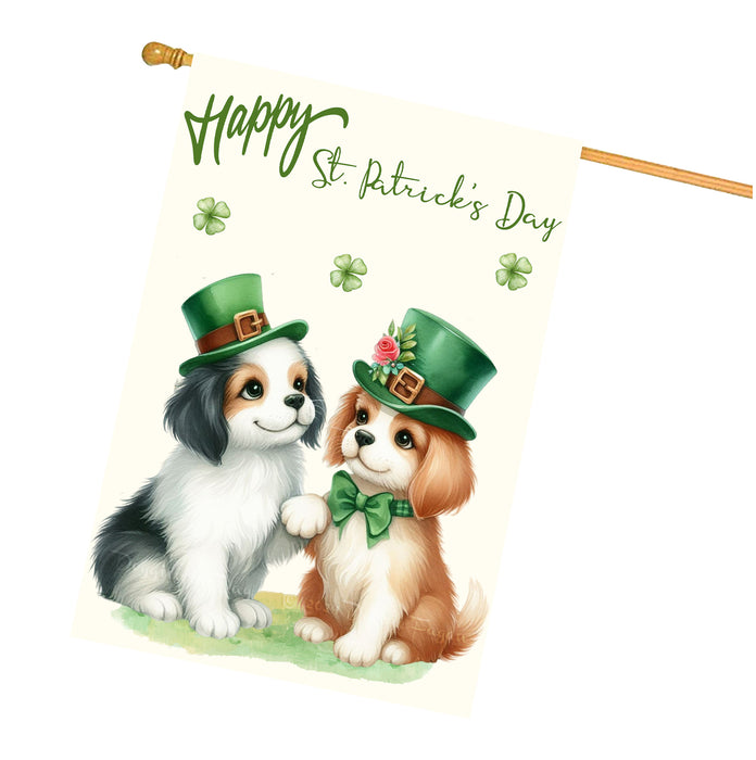 St. Patrick's Day Dog Couple House Flags with Many Design - Double Sided Yard Home Festival Decorative Gift - Holiday Dogs Flag Decor - 28"w x 40"h