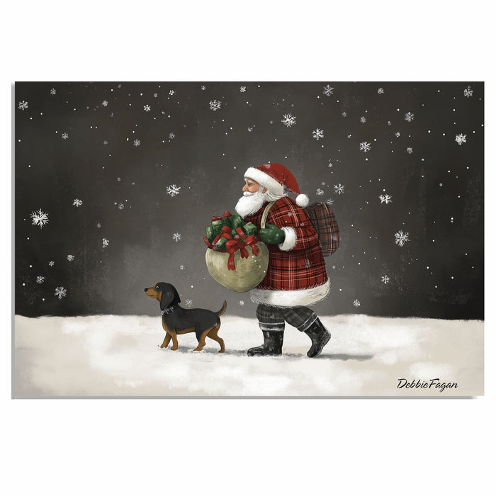 Dog Christmas Canvas  - ÒSantaÕs SidekickÓ - Joyful Pup Walking in the Snow on Ready to Hang 1.5" Thick Canvas Wrap, Floating Framed Canvas, Flat Rolled Canvas