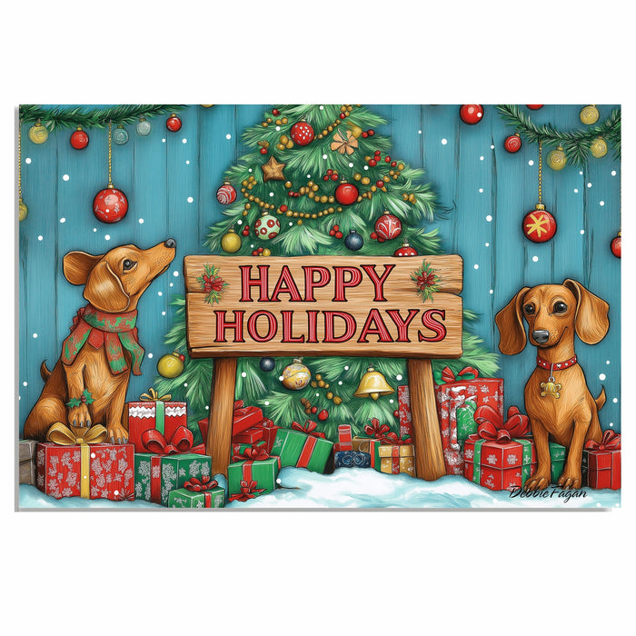 "Puppy Wonderland" - Adorable Puppies Playing in Winter Snow with Festive Christmas Trees and Presents on Ready to Hang 1.5" Thick Canvas Wrap, Floating Framed Canvas, Flat Rolled Canvas