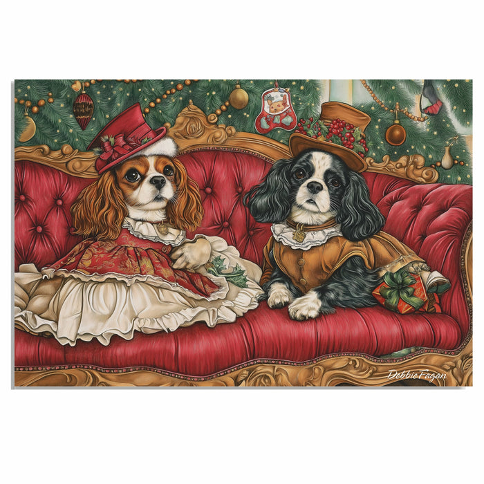 ÒRoyal CompanionsÓ - Cavalier King Charles Spaniels Dressed in Elegant Victorian Attire on Cozy Couch on Ready to Hang 1.5" Thick Canvas Wrap, Floating Framed Canvas, Flat Rolled Canvas