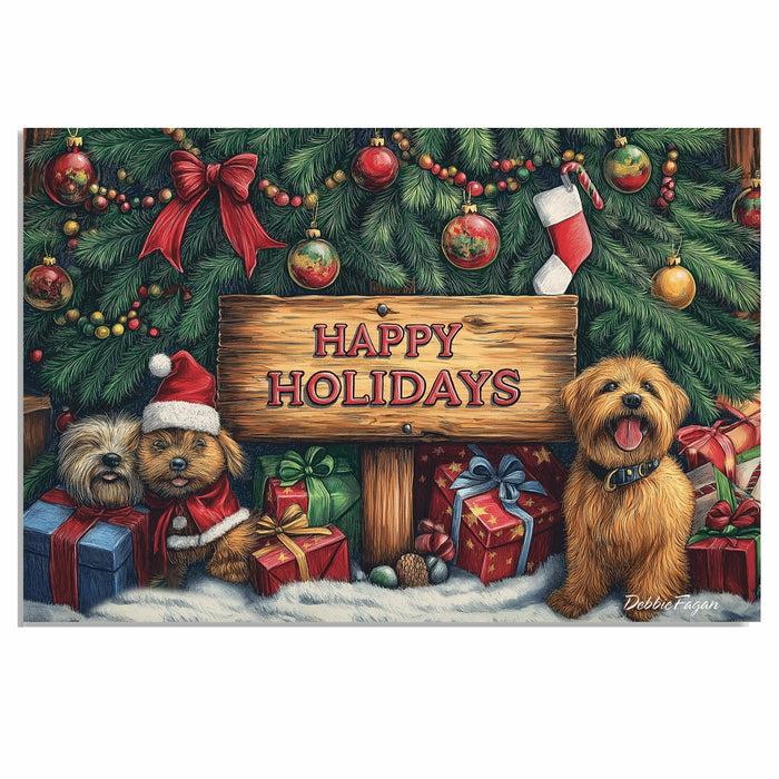 "Puppy Present Paradise" - Adorable Puppies Surrounded by Christmas Gifts Under the Tree in Winter Snow on Ready to Hang 1.5" Thick Canvas Wrap, Floating Framed Canvas, Flat Rolled Canvas