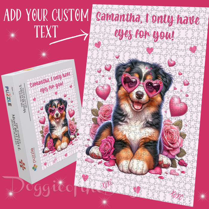 Australian Shepherd Jigsaw Puzzle for Valentine's Day Gift - Animal Printed Interlocking Puzzle Game Artwork - Unique Gift for Dog Lover's