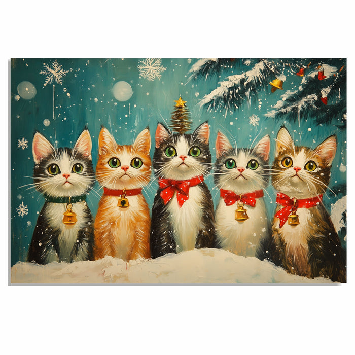 "Frosty Fun: Five Kittens in a Winter Wonderland" Ð Cutie Cats in the Snow on Ready to Hang 1.5" Thick Canvas Wrap, Floating Framed Canvas, Flat Rolled Canvas