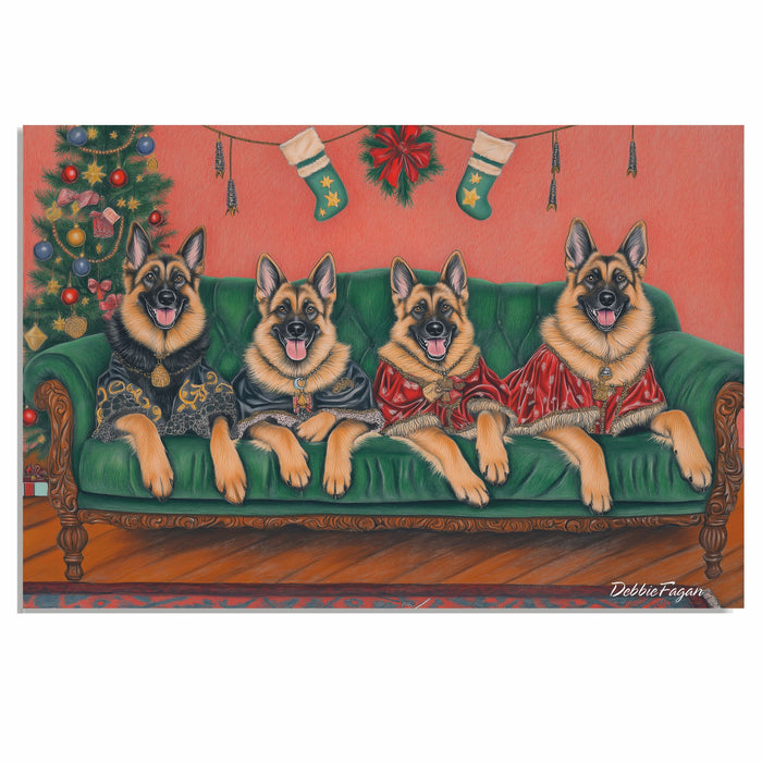 Dog Christmas Canvas - "Victorian Yuletide Splendor" - Majestic German Shepherds Amidst a Festive Winter Wonderland on Ready to Hang 1.5" Thick Canvas Wrap, Floating Framed Canvas, Flat Rolled Canvas