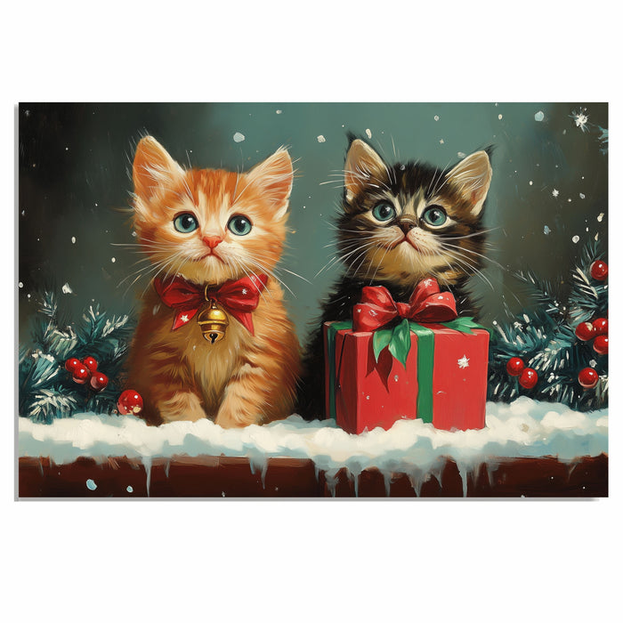 "Snowy Paws: Adorable Kittens in Winter Wonderland" Ð Cute Cats Playing in the Snow on Ready to Hang 1.5" Thick Canvas Wrap, Floating Framed Canvas, Flat Rolled Canvas