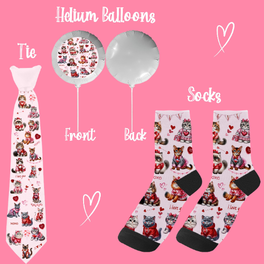 Valentine's Day Pet Gifts with Cat Prints Flags, Tie, Balloons, Pillow, Floormat, Canvase, Jewelry Box, Cute Cats Lovers, Anniversary Gift