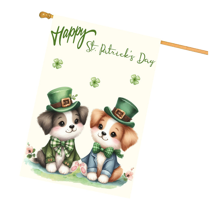 St. Patrick's Day Dog Couple House Flags with Many Design - Double Sided Yard Home Festival Decorative Gift - Holiday Dogs Flag Decor - 28"w x 40"h