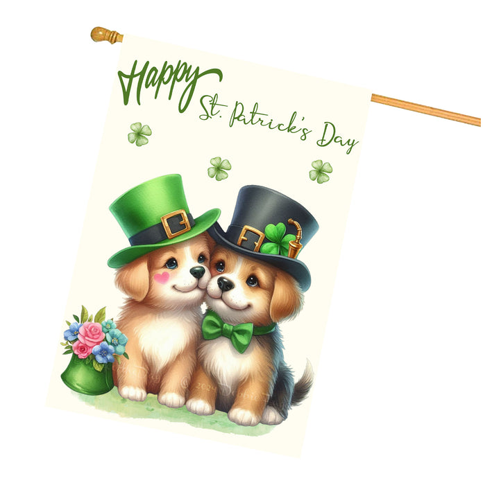 St. Patrick's Day Dog Couple House Flags with Many Design - Double Sided Yard Home Festival Decorative Gift - Holiday Dogs Flag Decor - 28"w x 40"h
