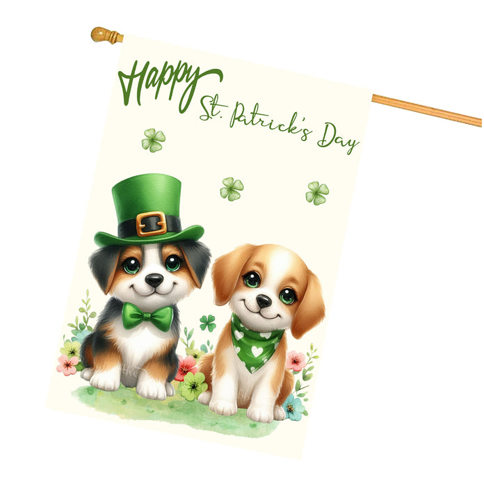 St. Patrick's Day Dog Couple House Flags with Many Design - Double Sided Yard Home Festival Decorative Gift - Holiday Dogs Flag Decor - 28"w x 40"h