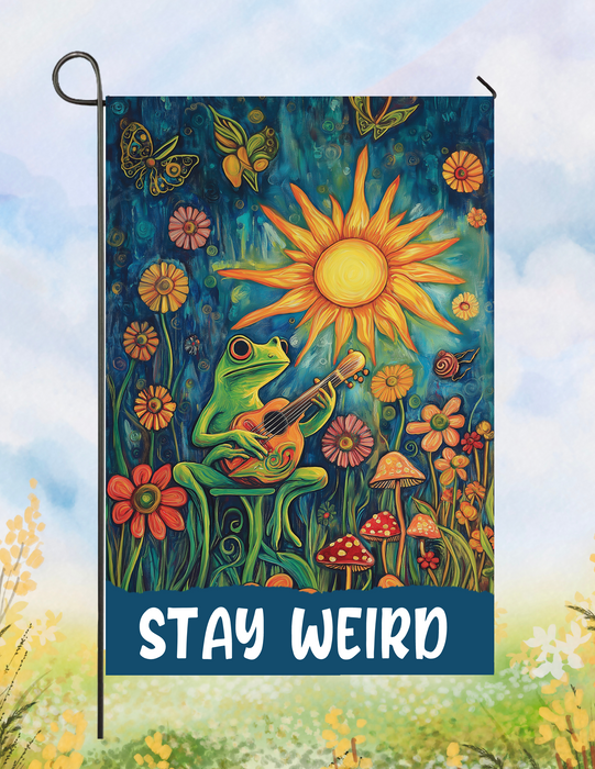 Retro Frog Stay Weird Garden Flag, Outdoor Decor, Spring Gifts, Summer Garden Flag, Fall Garden Flag, Spring Flag, Yard Art 12 1/2"w x 18"h