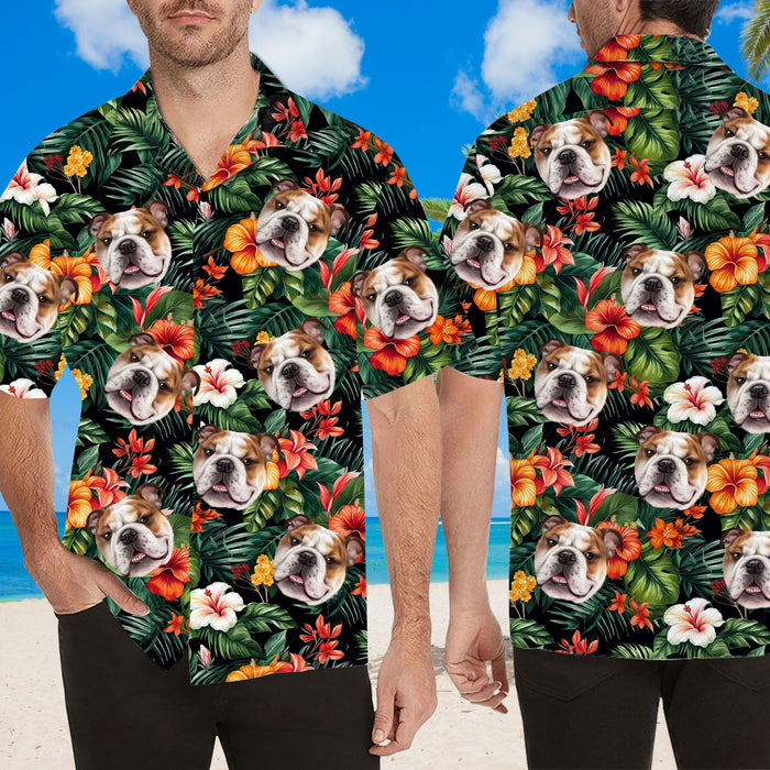 Custom Hawaiian Shirt with Multiple Faces, Shirt with Dog Faces, Floral Print Shirt for Men, Womens Plus Size Clothes, Family Matching Shirt