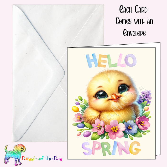 Hello Spring Little Chick Greeting Card with Envelope, Fun and Cute Animal Portrait Stationery, 5x7"