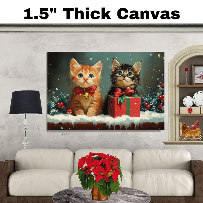 "Snowy Paws: Adorable Kittens in Winter Wonderland" Ð Cute Cats Playing in the Snow on Ready to Hang 1.5" Thick Canvas Wrap, Floating Framed Canvas, Flat Rolled Canvas