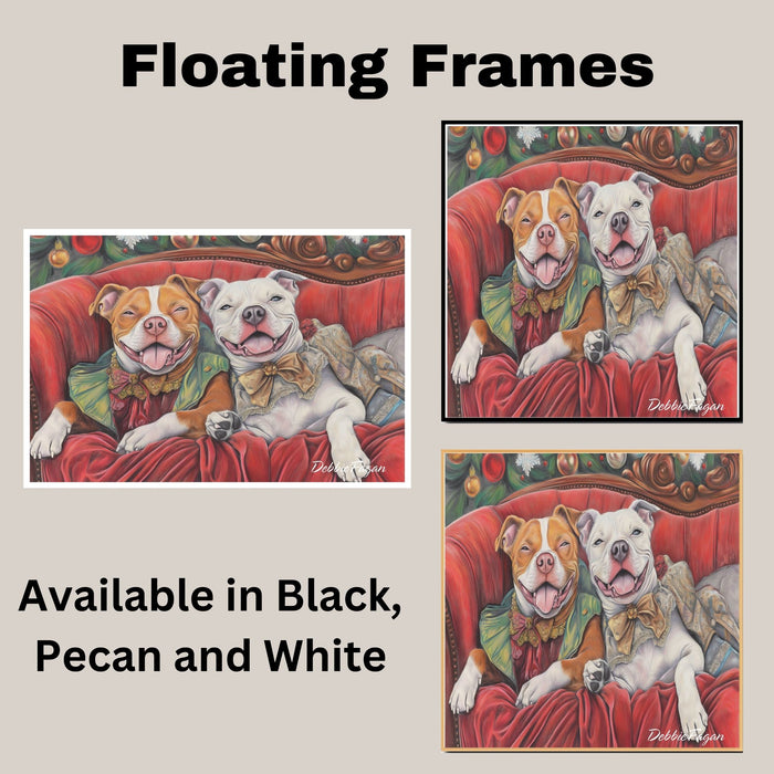 American Pit Bull Christmas Canvas - "Victorian Charm" - Happy Pit Bull Pups in Elegant Attire on Ready to Hang 1.5" Thick Canvas Wrap, Floating Framed Canvas, Flat Rolled Canvas