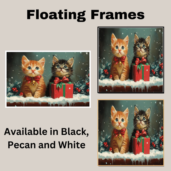 "Snowy Paws: Adorable Kittens in Winter Wonderland" Ð Cute Cats Playing in the Snow on Ready to Hang 1.5" Thick Canvas Wrap, Floating Framed Canvas, Flat Rolled Canvas