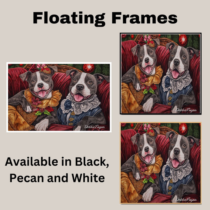 Staffie Christmas Canvas - "Victorian Whimsy" - American Staffordshire Bull Terriers in Elegant Attire on Ready to Hang 1.5" Thick Canvas Wrap, Floating Framed Canvas, Flat Rolled Canvas