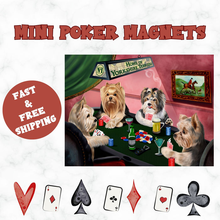 Home Of Yorkshire Terriers 4 Dogs Playing Poker Magnet Mini (3.5" x 2")