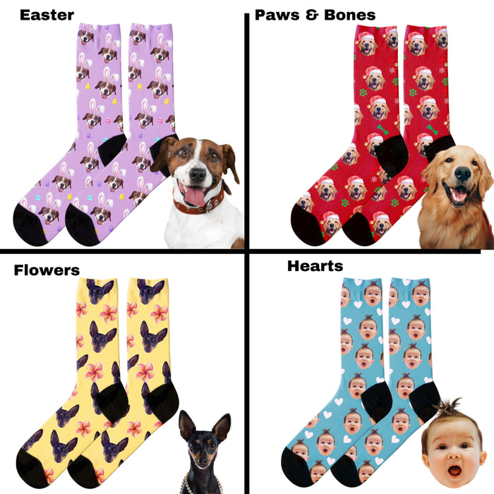 Customized Pilgrim and Pumpkins Socks, Cute Dog and Cat Photo on Custom Socks, Personalized Socks Gift for Pet Lovers