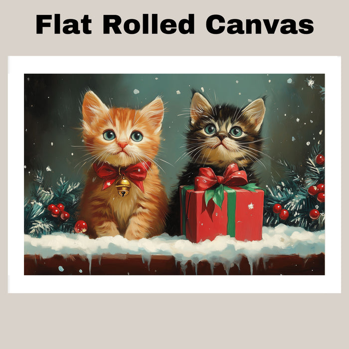 "Snowy Paws: Adorable Kittens in Winter Wonderland" Ð Cute Cats Playing in the Snow on Ready to Hang 1.5" Thick Canvas Wrap, Floating Framed Canvas, Flat Rolled Canvas