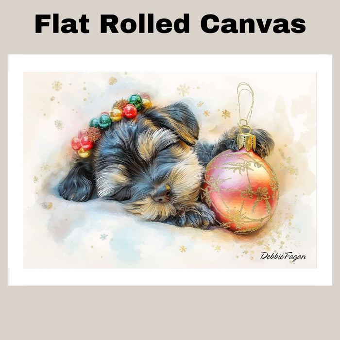 Schnauzer Christmas Canvas - "Paw-sitive Tidings" - Adorable Pup Snuggled Next to a Sparkling Ornament on Ready to Hang 1.5" Thick Canvas Wrap, Floating Framed Canvas, Flat Rolled Canvas