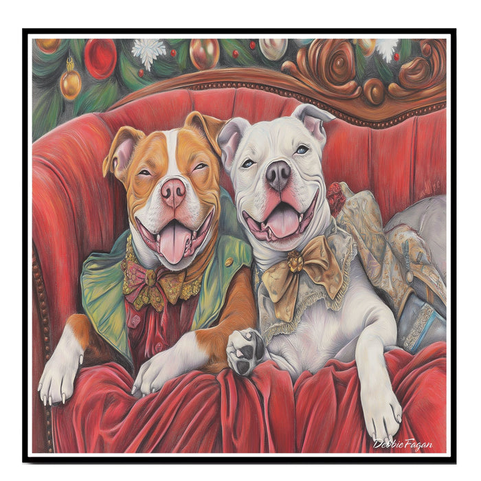 American Pit Bull Christmas Canvas - "Victorian Charm" - Happy Pit Bull Pups in Elegant Attire on Ready to Hang 1.5" Thick Canvas Wrap, Floating Framed Canvas, Flat Rolled Canvas