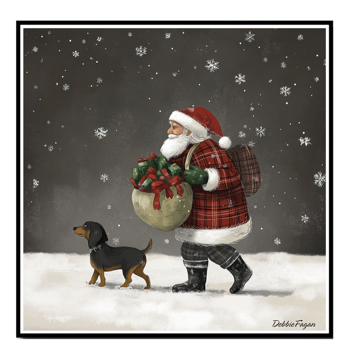 Dog Christmas Canvas  - ÒSantaÕs SidekickÓ - Joyful Pup Walking in the Snow on Ready to Hang 1.5" Thick Canvas Wrap, Floating Framed Canvas, Flat Rolled Canvas