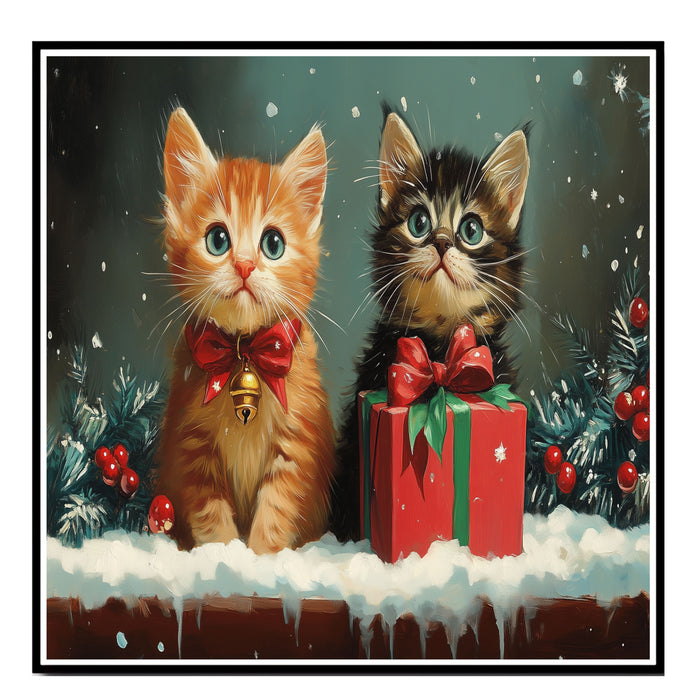 "Snowy Paws: Adorable Kittens in Winter Wonderland" Ð Cute Cats Playing in the Snow on Ready to Hang 1.5" Thick Canvas Wrap, Floating Framed Canvas, Flat Rolled Canvas